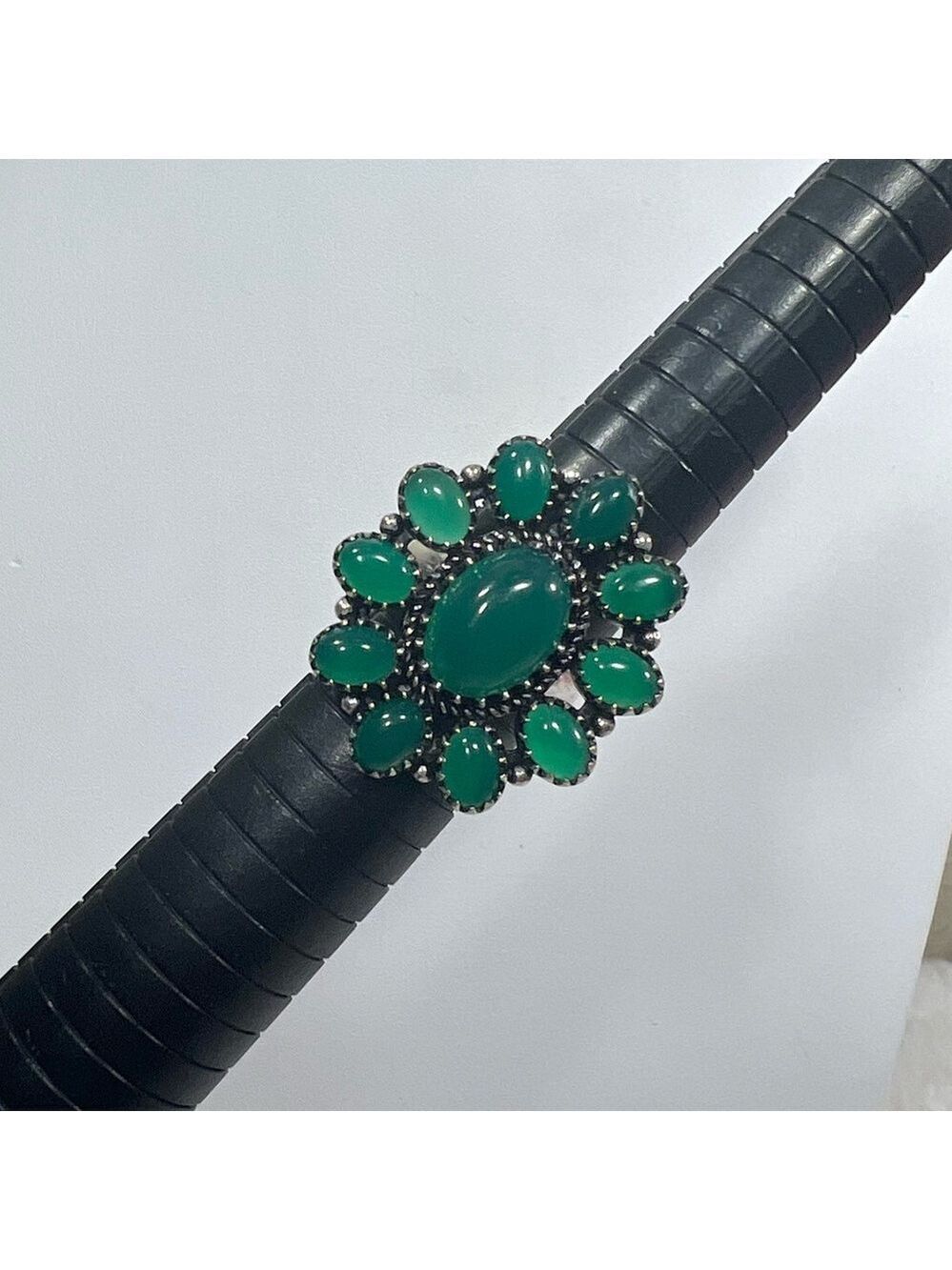 Green Onyx 925 Vintage Style synthetic Gemstone Ring size 10